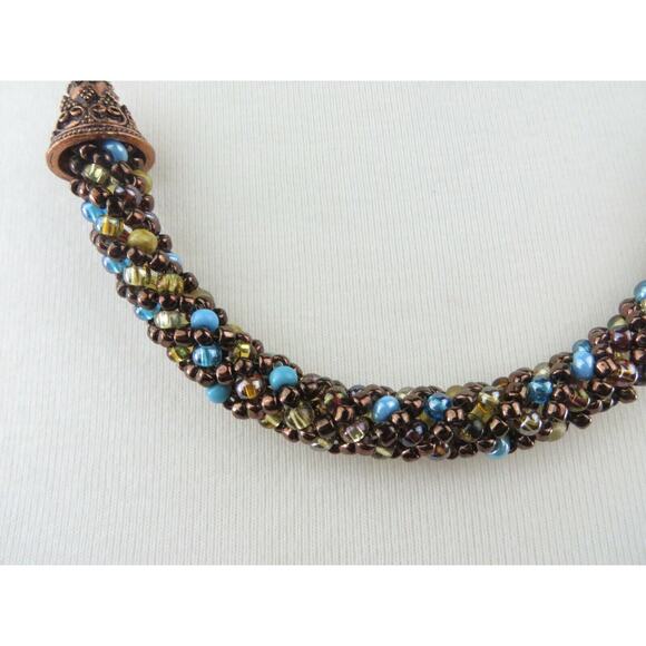 Statement Necklace Turquoise Howlite Beryl Color Copper Tone Metal Ornate Beads - Picture 12 of 12